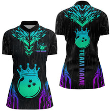 Load image into Gallery viewer, Custom Black Neon Crown Bowling Jersey for Women Polo &amp; 1/4 Zip Bowling Team Shirts HNT123