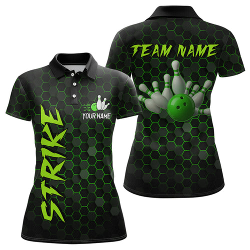 Custom Strike Green Bowling Women Bowling Shirt Polo & Quarter-Zip Bowling Team Jerseys HNT79