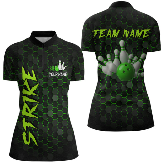Custom Strike Green Bowling Women Bowling Shirt Polo & Quarter-Zip Bowling Team Jerseys HNT79