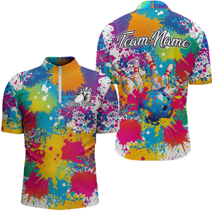 Custom Colorful Bowling Men Shirts Bowling Uniform Polo & 1/4 Zip Bowling Team Jerseys HNT104