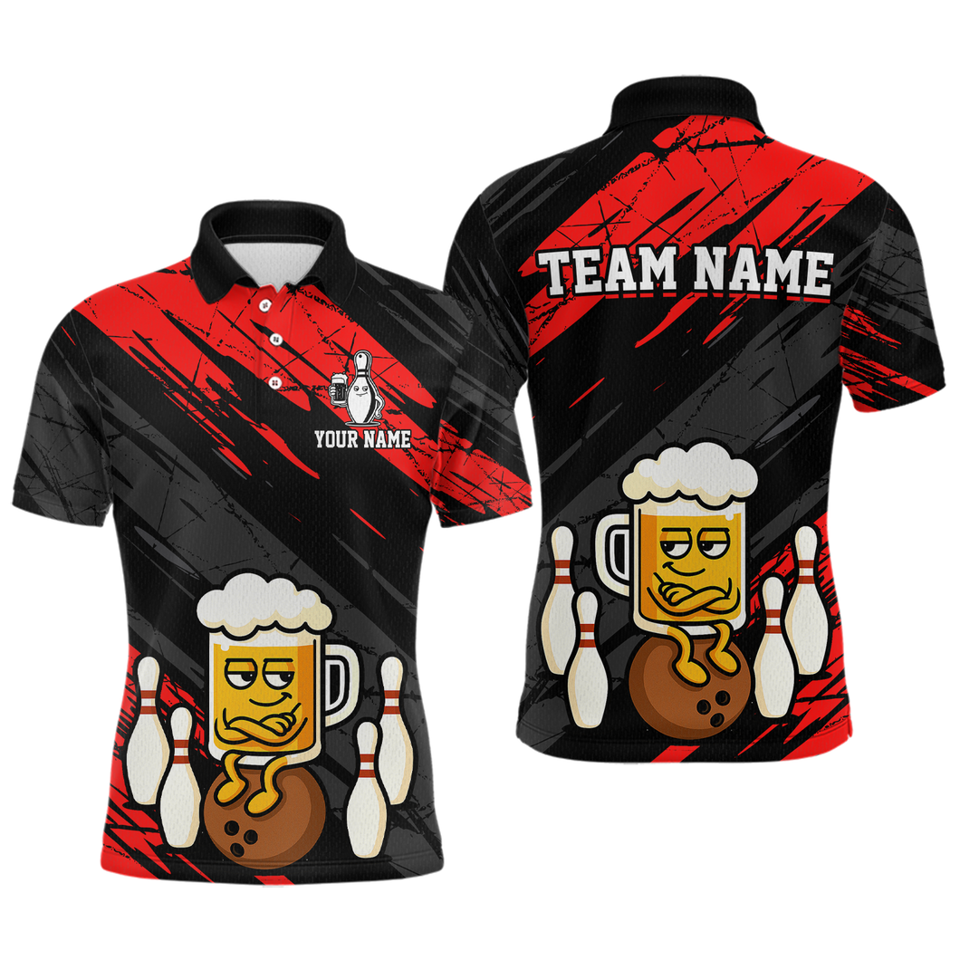 Custom Red Funny Beer Bowling Jersey for Men Bowling Uniform Polo & 1/4 Zip Bowling Team Shirts HNT107