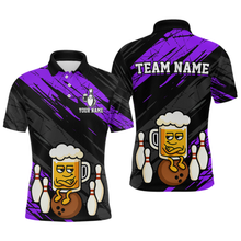 Load image into Gallery viewer, Custom Purple Funny Beer Bowling Jersey for Men Bowling Uniform Polo &amp; 1/4 Zip Bowling Team Shirts HNT107