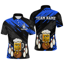 Load image into Gallery viewer, Custom Blue Funny Beer Bowling Jersey for Men Bowling Uniform Polo &amp; 1/4 Zip Bowling Team Shirts HNT107