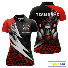 Load image into Gallery viewer, Red Skull Crown Bowling Custom Women Bowling Shirt Polo &amp; Quarter-Zip Bowling Team Jerseys HNT65