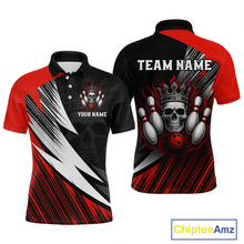Load image into Gallery viewer, Red Skull Crown Bowling Custom Men Bowling Shirt Polo &amp; Quarter-Zip Bowling Team Jerseys HNT65