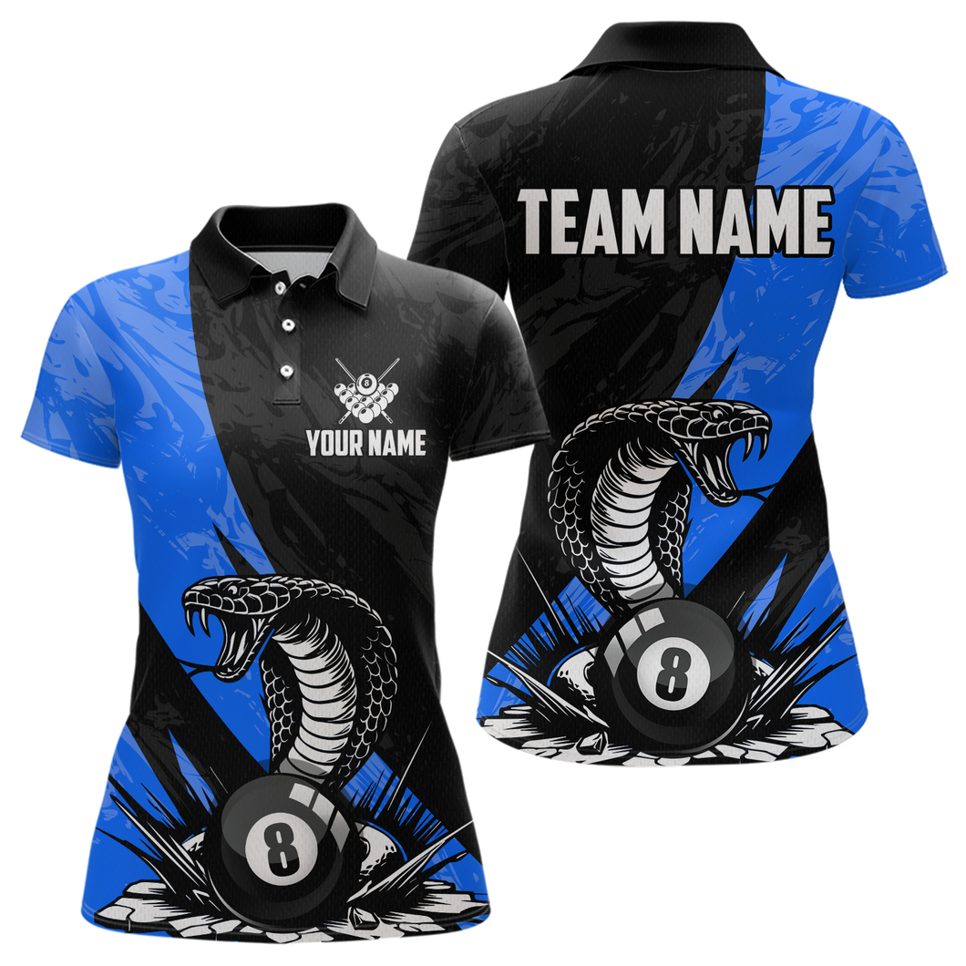 Custom Blue Cobra Snake 8 Ball Pool Billiard Shirts for Women Team Polo & 1/4 Zip Shirts NNT57