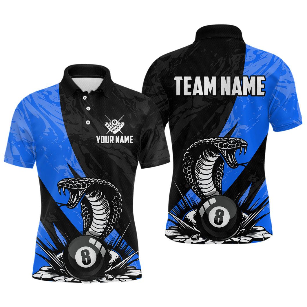Custom Blue Cobra Snake 8 Ball Pool Billiard Shirts for Men Team Polo & 1/4 Zip Shirts NNT57