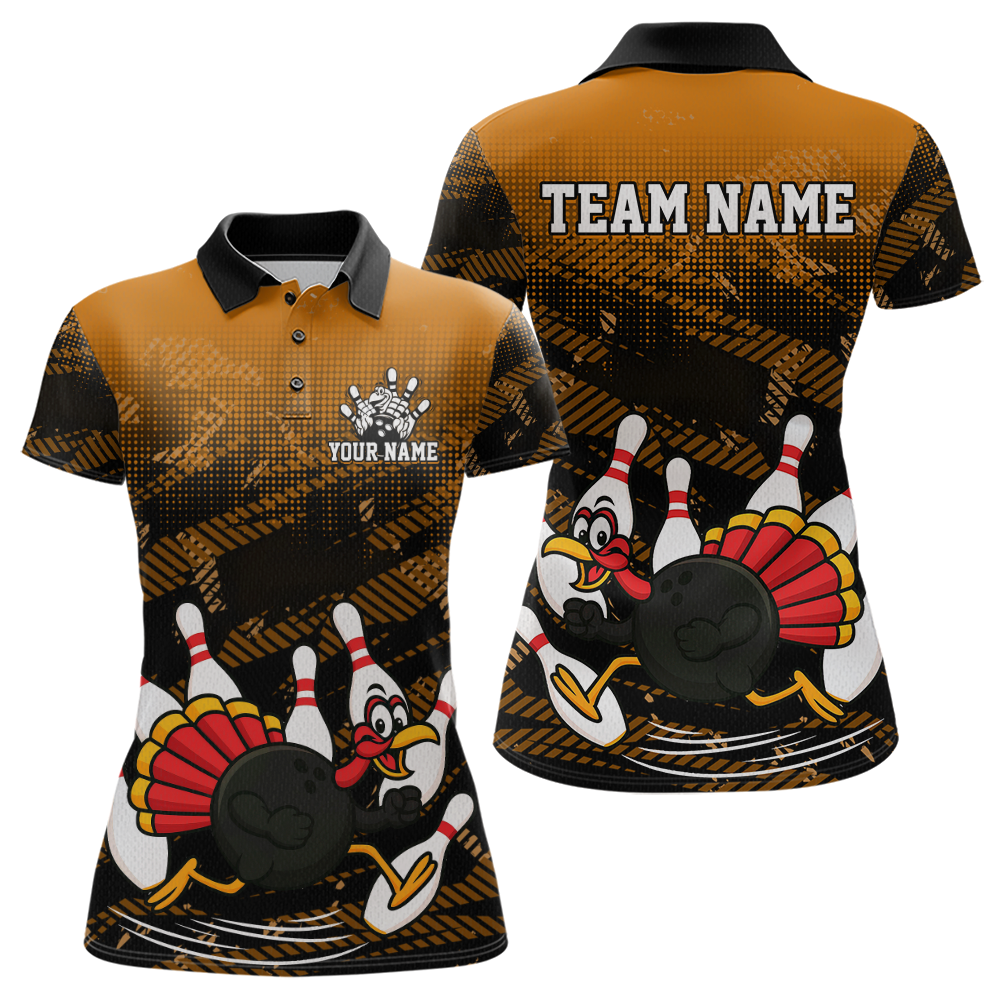 Custom Orange Funny Turkey Bowling Jersey for Women Thanksgiving Bowling Team Shirts Polo & 1/4 Zip HNT125