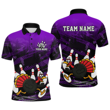 Load image into Gallery viewer, Custom Purple Funny Turkey Bowling Jersey for Men Thanksgiving Bowling Team Shirts Polo &amp; 1/4 Zip HNT125