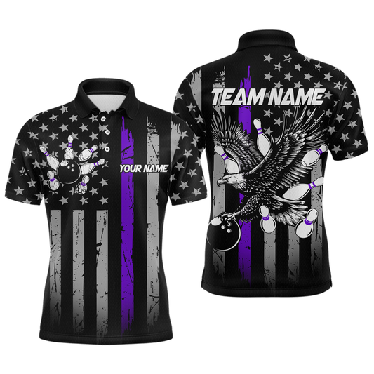Custom Purple US Flag Eagle Bowling Jersey for Men Bowling Team Shirts Polo & 1/4 Zip HNT119