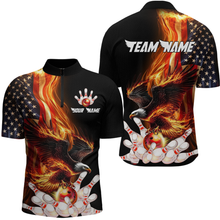Load image into Gallery viewer, Personalized Flaming US Flag Eagle Bowling Shirt Bowling Jersey for Men Team Polo &amp; 1/4 Zip HNT38