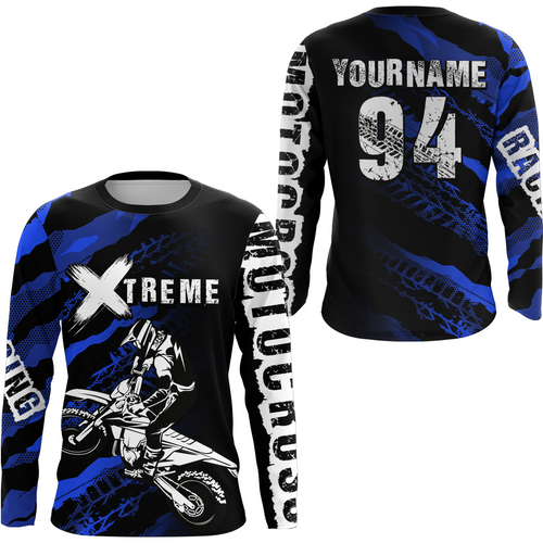 Custom Blue Motocross Jersey Racing Shirts UPF30+ Dirt Bike Jersey Kid Men Women DNT09