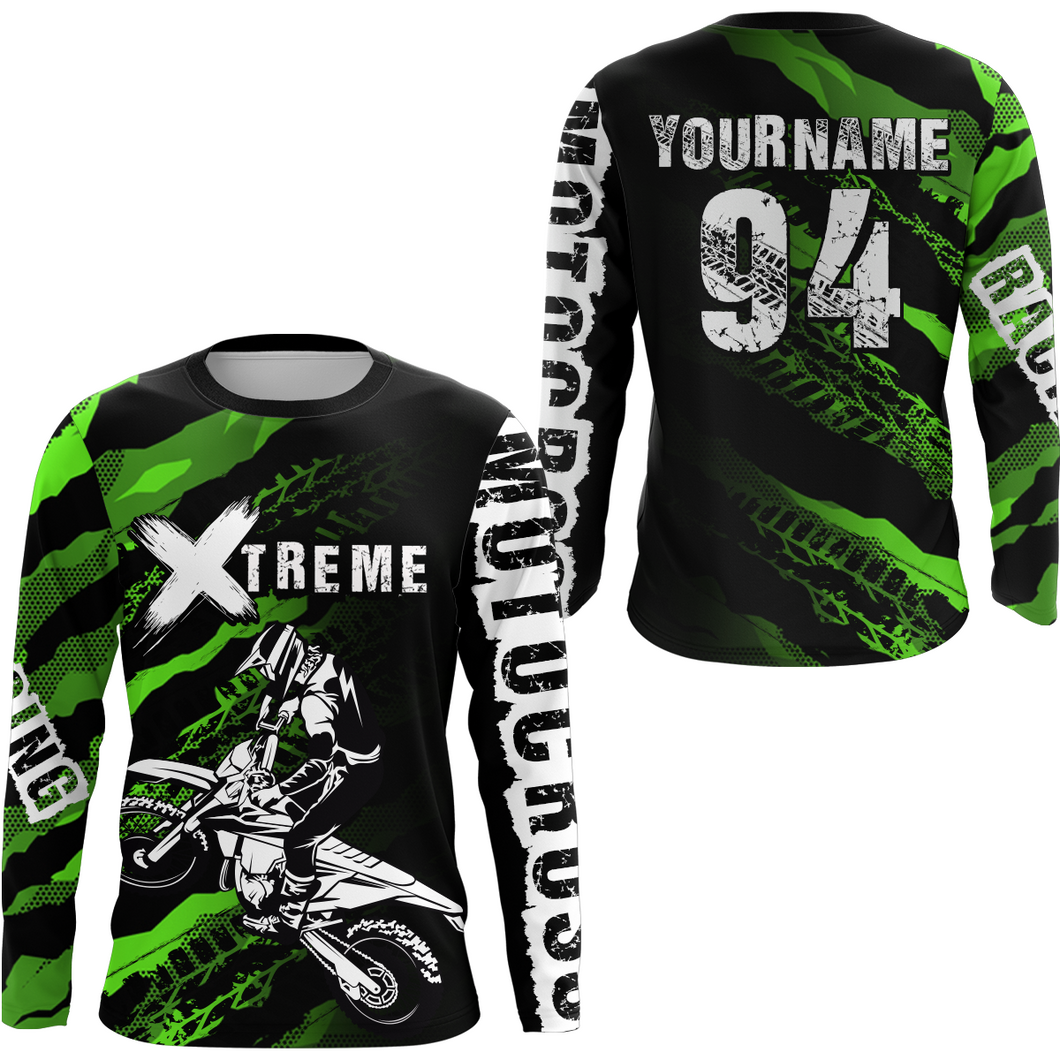 Custom Green Motocross Jersey Racing Shirts UPF30+ Dirt Bike Jersey Kid Men Women DNT09