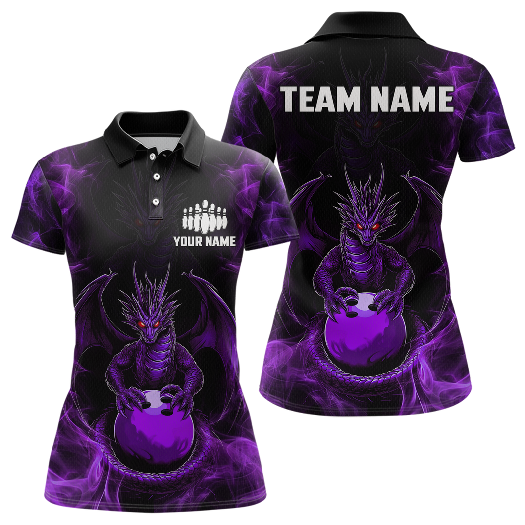 Purple Dragon Custom Name Bowling Shirts For Women, Bowling Team Jersey Polo & Quarter-Zip Shirt HNT39