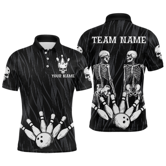 Skull Bowling Shirt for Men 3D Custom Name Team League Bowling Jersey Polo & Quarter-Zip HNT20