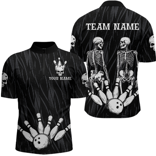 Skull Bowling Shirt for Men 3D Custom Name Team League Bowling Jersey Polo & Quarter-Zip HNT20