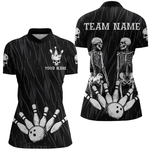 Skull Bowling Shirt for Women 3D Custom Name Team League Bowling Jersey Polo & Quarter-Zip HNT20