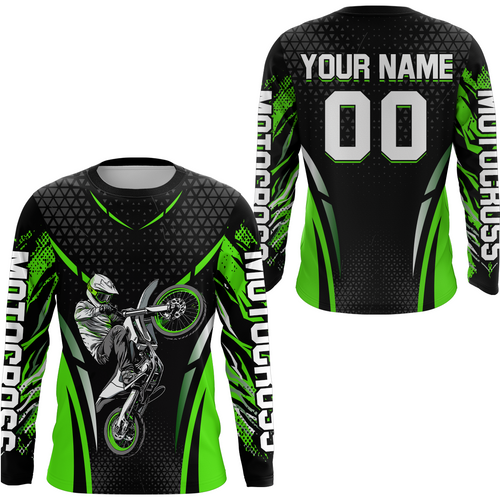 Custom Green Motocross Shirts Racing Jersey UPF30+ Dirt Bike Jersey Kid Men Women DNT08