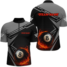 Load image into Gallery viewer, Personalized Grey 8 Ball Flame Billiard Shirts for Men, Billiard Team Polo &amp; 1/4 Zip Shirts NNT65