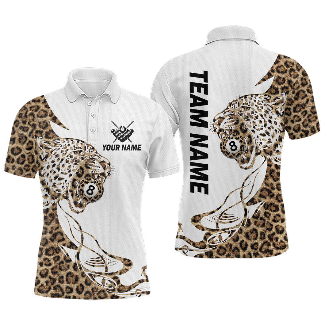 Personalized Leopard 8 Ball Billiard Shirts for Men Billiard Team Jersey Polo & 1/4 Zip Shirts NNT66