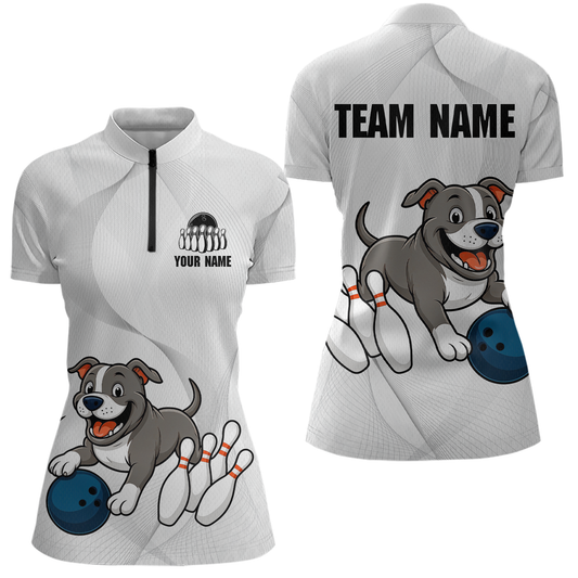 Custom Funny French Bulldog Bowling Women Polo & 1/4 Zip Shirts Bowling Team Jerseys HNT94