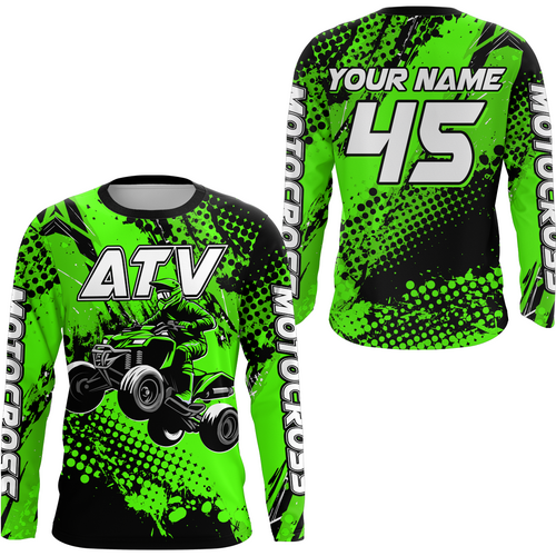 Custom Green ATV Motocross Racing Jersey Kid Adult Quad Bike Jersey Off-Road Shirt UPF30+ ATV Shirt DNT12