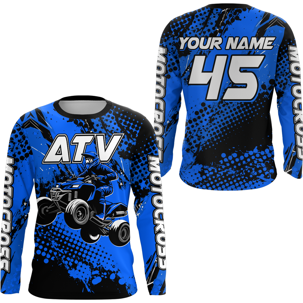 Custom Blue ATV Motocross Racing Jersey Kid Adult Quad Bike Jersey Off-Road Shirt UPF30+ ATV Shirt DNT12