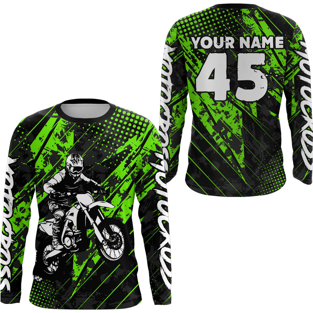 Green Motocross Racing Jersey UPF30+ MX Racing Dirt Bike Jersey Kid Men Women DNT06