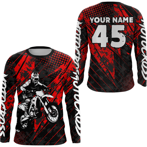 Red Motocross Racing Jersey UPF30+ MX Racing Dirt Bike Jersey Kid Men Women DNT06