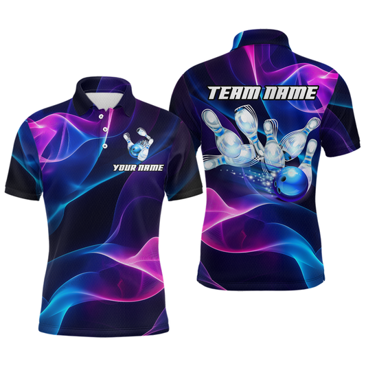 Custom Galaxy Bowling Jersey for Men Polo & 1/4 Zip Bowling Team Shirts Bowling League HNT156