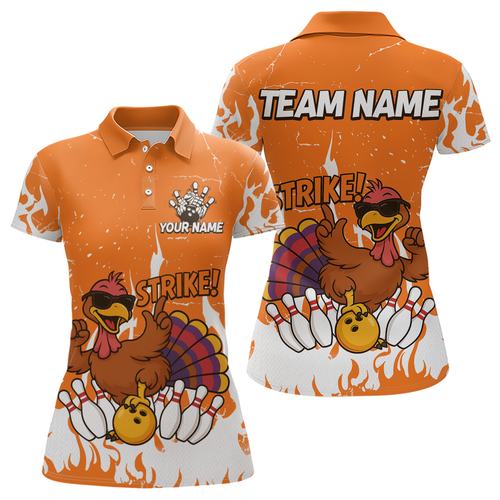 Custom Orange Funny Turkey Bowling Jersey for Women Thanksgiving Bowling Team Shirts HNT115