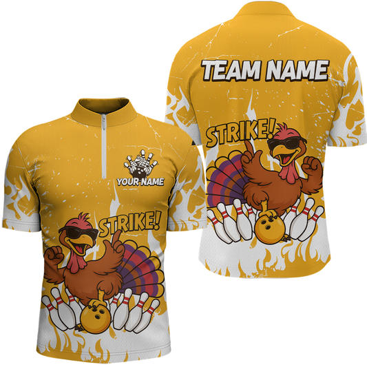 Custom Yellow Funny Turkey Bowling Jersey for Men Thanksgiving Bowling Team Shirts HNT115