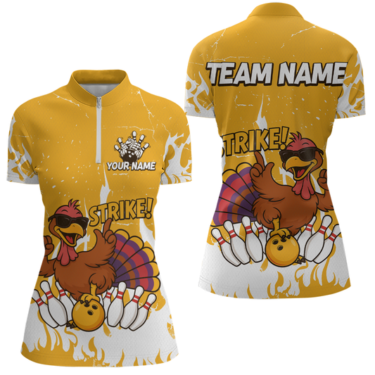 Custom Yellow Funny Turkey Bowling Jersey for Women Thanksgiving Bowling Team Shirts HNT115