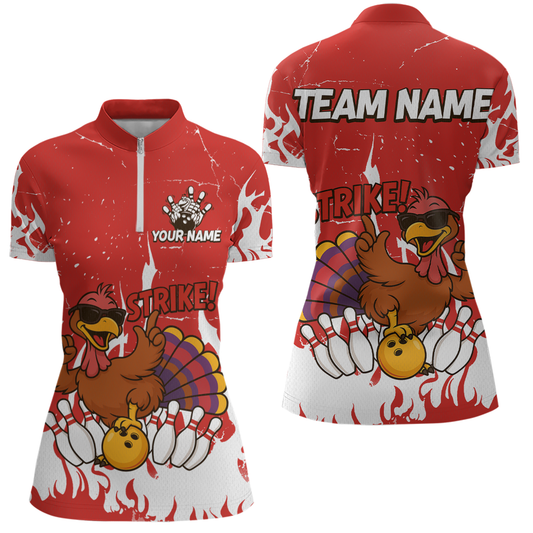Custom Red Funny Turkey Bowling Jersey for Women Thanksgiving Bowling Team Shirts HNT115