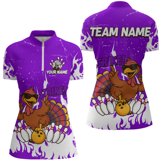 Custom Purple Funny Turkey Bowling Jersey for Women Thanksgiving Bowling Team Shirts HNT115
