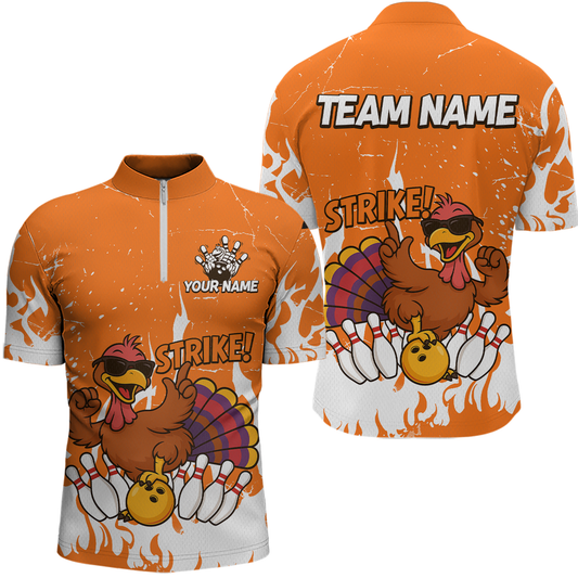 Custom Orange Funny Turkey Bowling Jersey for Men Thanksgiving Bowling Team Shirts HNT115