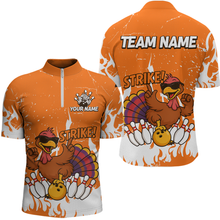 Load image into Gallery viewer, Custom Orange Funny Turkey Bowling Jersey for Men Thanksgiving Bowling Team Shirts HNT115