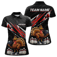 Load image into Gallery viewer, Custom Red Funny Turkey Bowling Jersey for Women Thanksgiving Bowling Shirts Polo &amp; 1/4 Zip HNT117