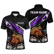 Load image into Gallery viewer, Custom Purple Funny Turkey Bowling Jersey for Men Thanksgiving Bowling Shirts Polo &amp; 1/4 Zip HNT117
