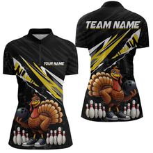 Load image into Gallery viewer, Custom Yellow Funny Turkey Bowling Jersey for Women Thanksgiving Bowling Shirts Polo &amp; 1/4 Zip HNT117