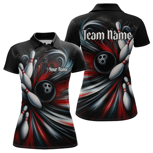 Custom Black Red Bowling Jersey for Women Custom Team Bowling Shirts Polo & 1/4 Zip HNT120