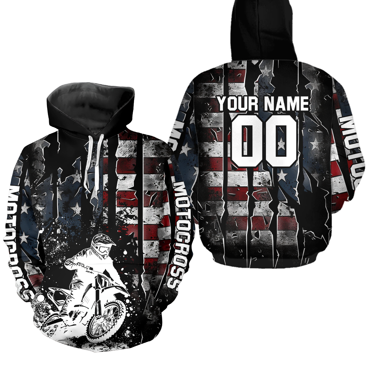Custom US Flag Motocross Hoodie Off-Road Quad Bike Hoodie for Kid Men Women HOT10