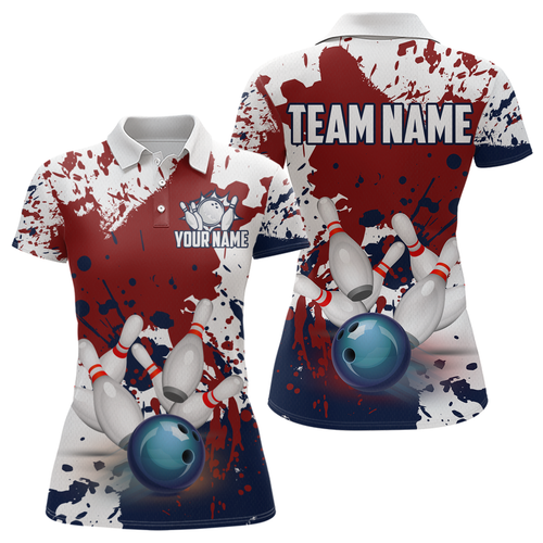 Red White Bowling Shirt for Women Bowling Jersey Shirts Polo & Quarter-Zip Bowling League HNT18