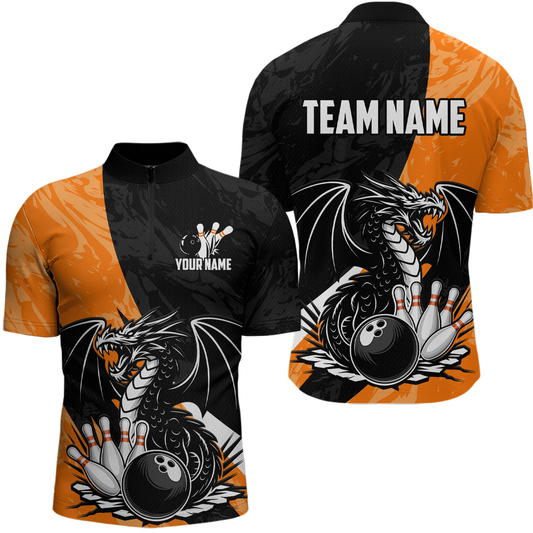 Custom Orange Dragon Bowling Men Shirts Bowling Uniform Polo & 1/4 Zip Bowling Team Jerseys HNT103