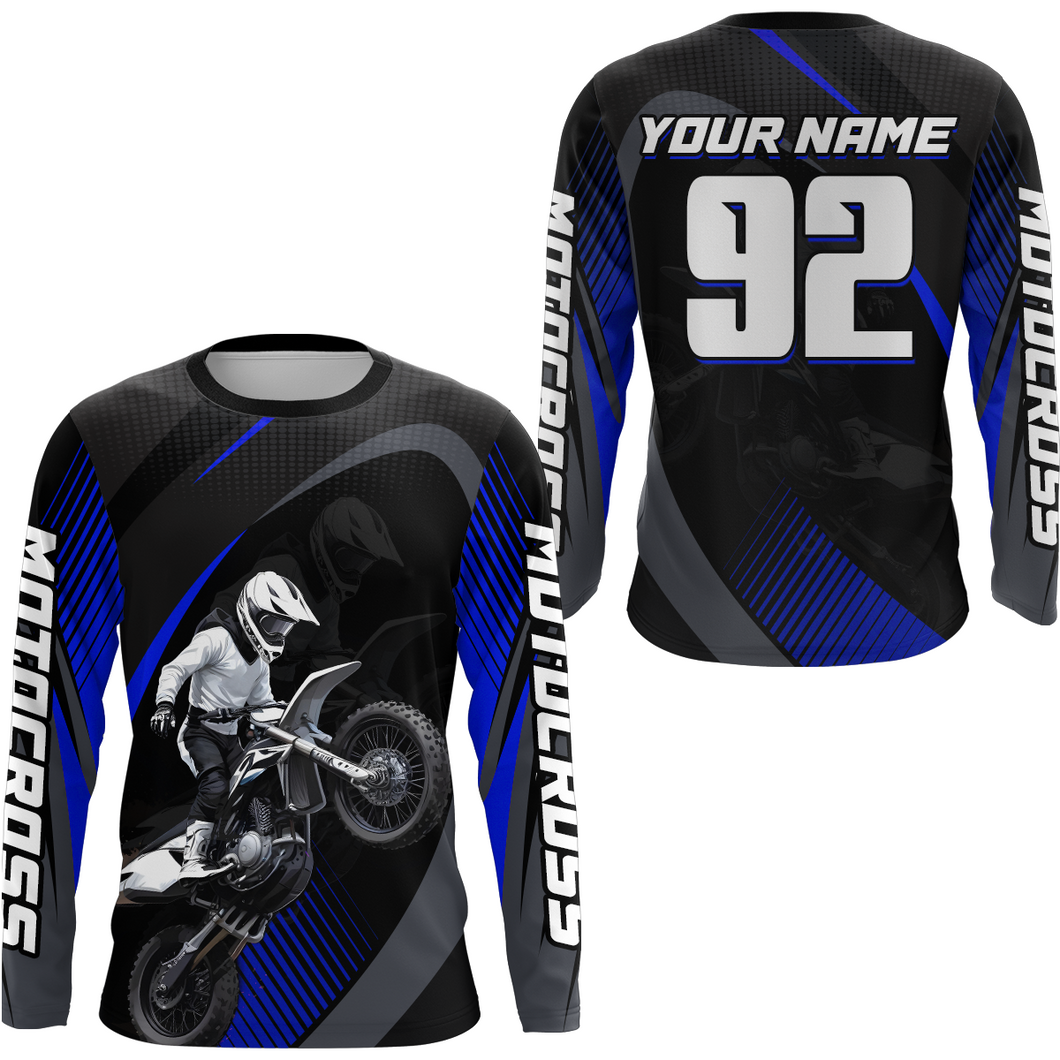 Custom Blue Motocross Shirts Racing Jersey UPF30+ Dirt Bike Jersey Kid Men Women DNT07