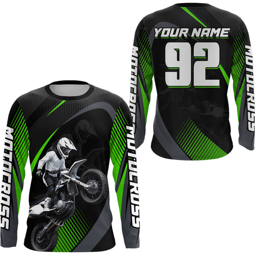 Custom Green Motocross Shirts Racing Jersey UPF30+ Dirt Bike Jersey Kid Men Women DNT07