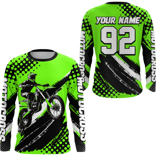 Personalized Green Racing Jersey Motocross for Men Women Kid Upf30+ Youth Off-Road Racing Jersey DNT02
