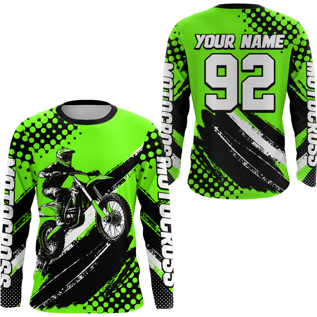 Personalized Green Racing Jersey Motocross for Men Women Kid Upf30+ Youth Off-Road Racing Jersey DNT02