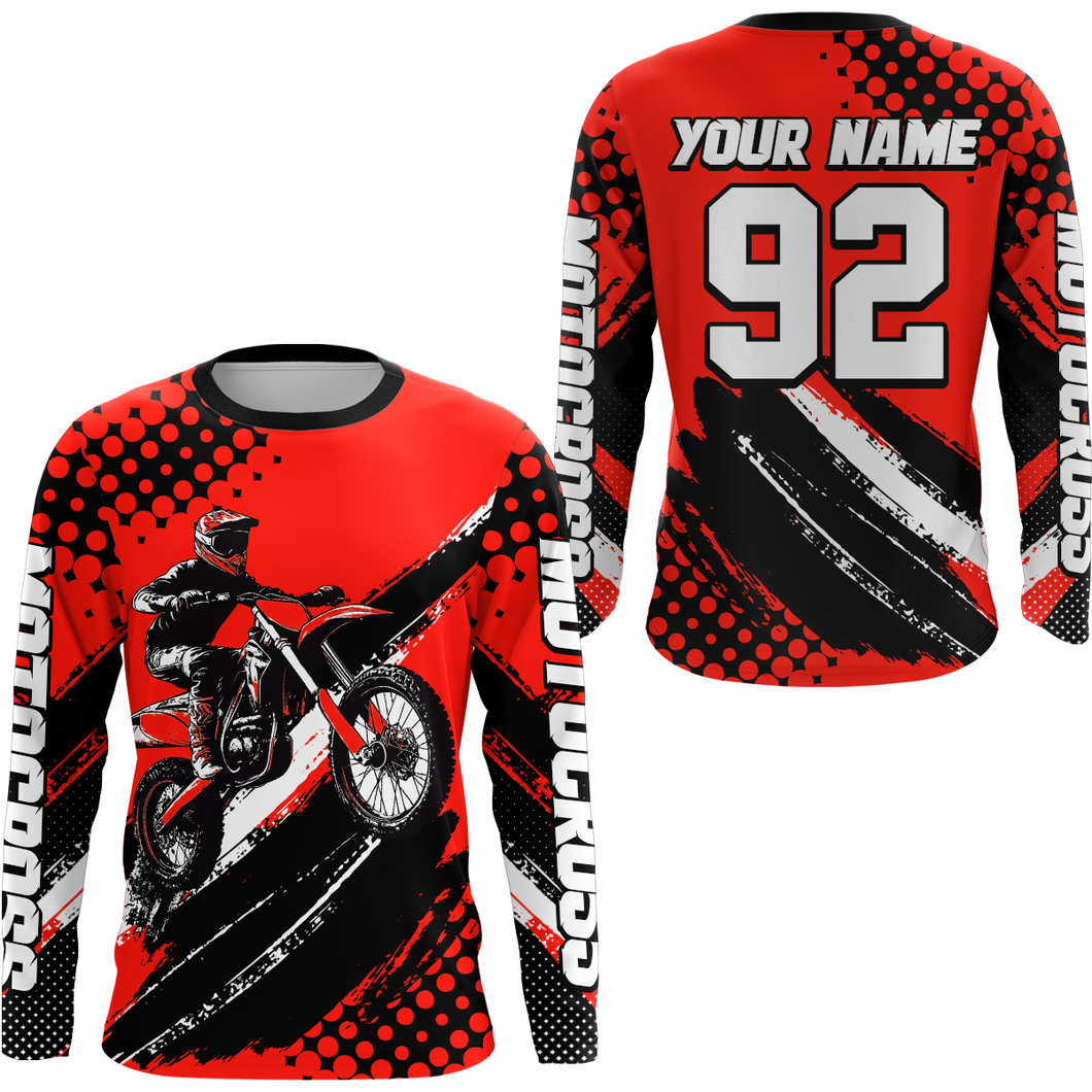 Personalized Red Racing Jersey Motocross for Men Women Kid Upf30+ Youth Off-Road Racing Jersey DNT02
