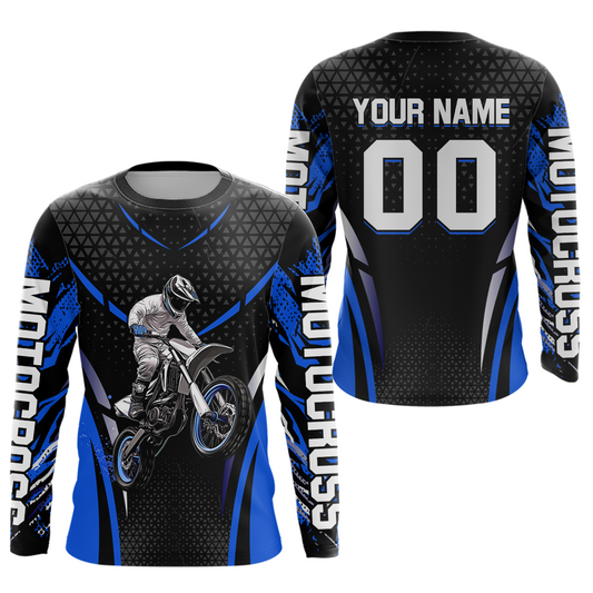 Blue Motocross Jersey UPF30+ Youth Motorcycle Shirt Dirt Bike Jersey Kid Men Women DNT53